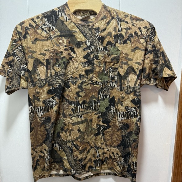 Vintage Jerzees Outdoors Size XL T-Shirt Mossy Oak Camo Pocket Tee Short Sleeve - Picture 2 of 5